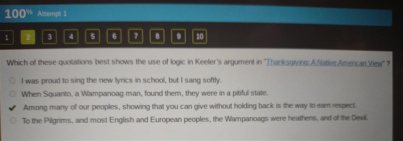 Which of these quotations best shows the use of logic in Keeler's argument in &quot-example-1