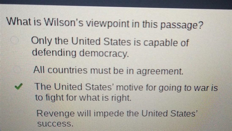 What is Wilson’s viewpoint in this passage? Only the United States is capable of defending-example-1