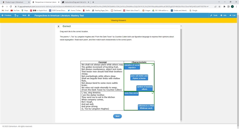 Drag each tile to the correct location. The poems "I, Too" by Langston Hughes-example-1