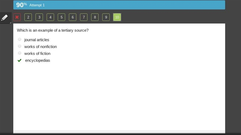 Which is an example of a tertiary source? 0journal articles 0works of nonfiction 0works-example-1