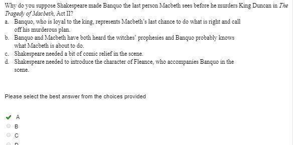 Banquo is the last person Macbeth talks to before he kills Duncan. Why does Shakespeare-example-1