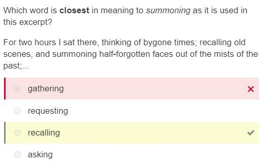 Which word is closest in meaning to summoning as it is used in this excerpt? For two-example-1