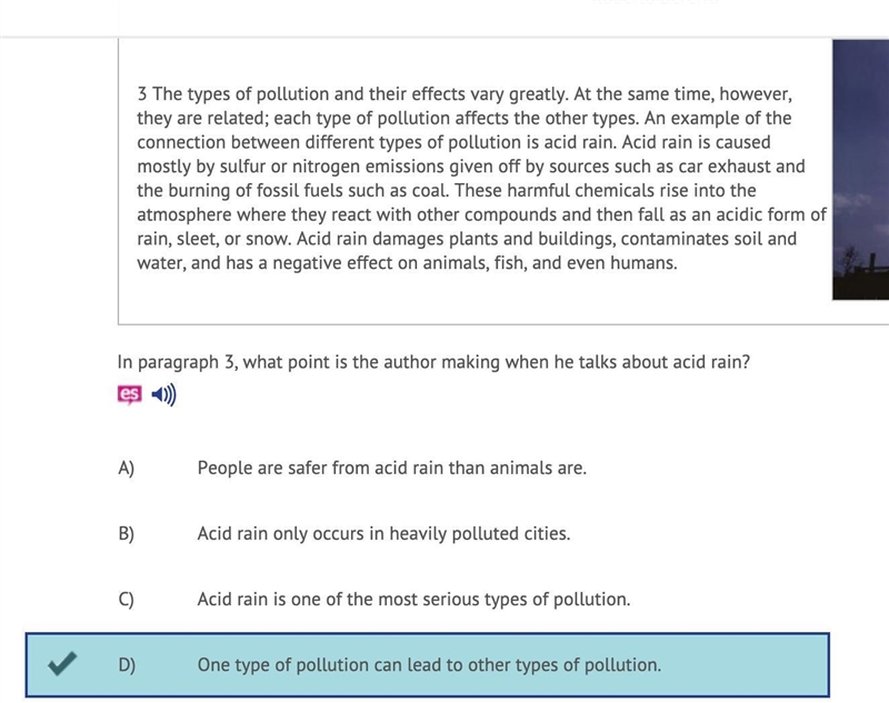 In paragraph 3, what point is the author making when he talks about acid rain?-example-1