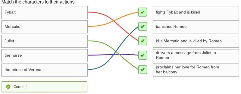 Match the characters to their actions-example-1