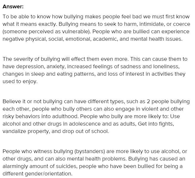 How can bullying makes the people feel bad 5 paragraphs-example-1