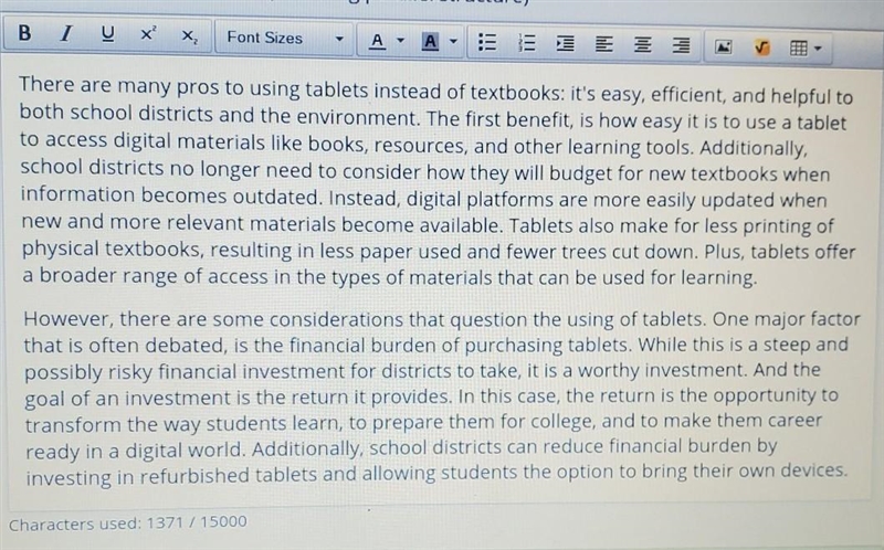 Armand has written a draft essay comparing his print textbooks to digital textbook-example-1