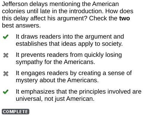 Jefferson delays mentioning the American colonies until late in the introduction. How-example-1