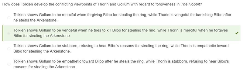 How does Tolkien develop the conflicting viewpoints of Thorin and Gollum with regard-example-1