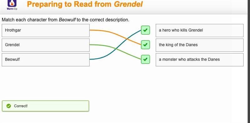 Match each character from beowulf to the correct description-example-1