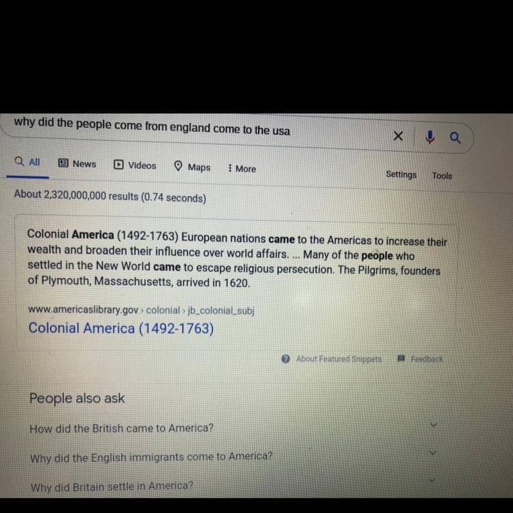 Why did the people come from England to the USA?-example-1