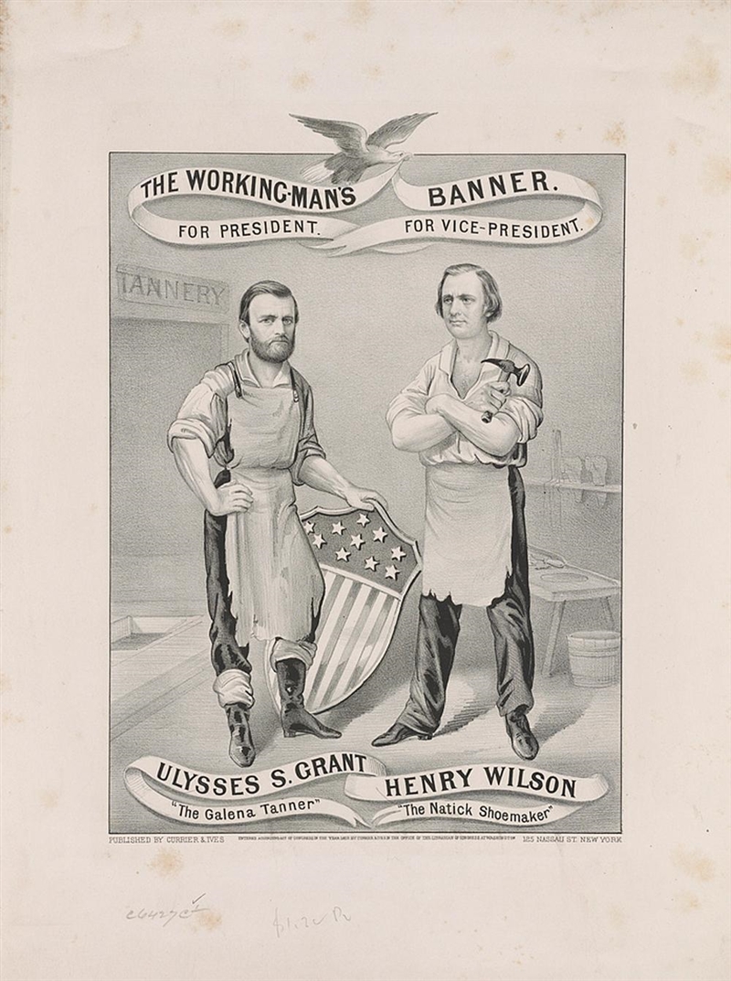 How does this campaign poster from the 1872 election rely on the "plain folks-example-1