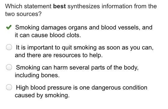 Which statement best synthesizes information from the two sources? Smoking damages-example-1