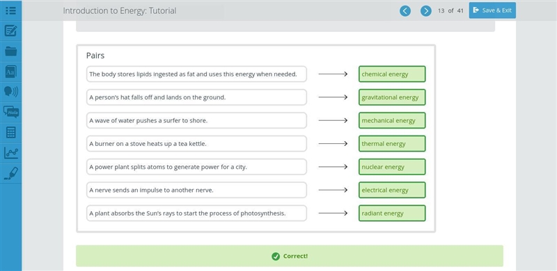 Identify the type of energy described in each sentence. Tiles gravitational energy-example-1