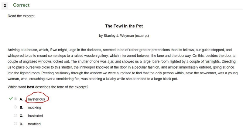 4 Read the excerpt. The Fowl in the Pot by Stanley J. Weyman (excerpt) Arriving at-example-1