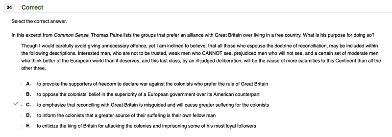 In this excerpt from Common Sense, Thomas Paine lists the groups that prefer an alliance-example-1