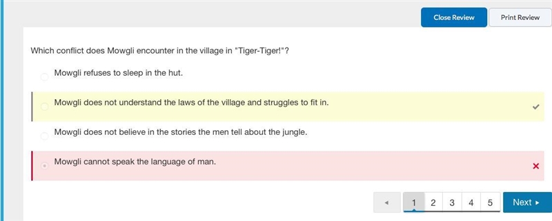 Which conflict does Mowgli encounter in the village in "Tiger-Tiger!"? Mowgli-example-1