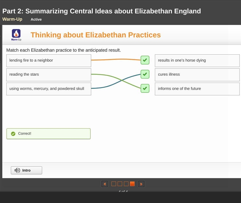 Match each Elizabethan practice to the anticipated result. reading the stars informs-example-1