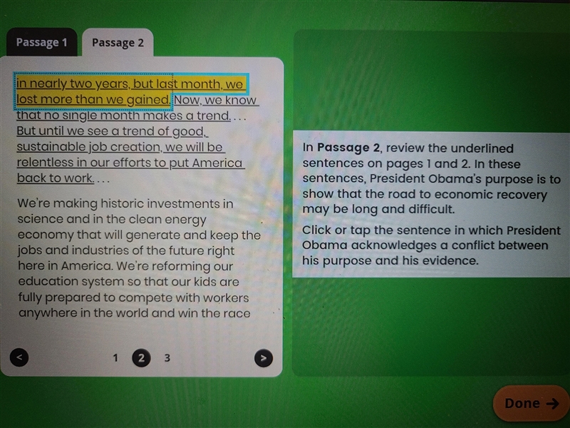 In Passage 2, review the underlined sentences on pages 1 and 2. In these sentences-example-1