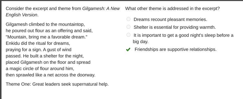 Consider the excerpt and theme from Gilgamesh: A New English Version. Gilgamesh climbed-example-1