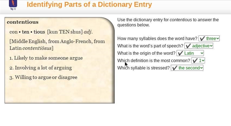 Contentious. Con. Ten. Tious. [ kun TEN shush]. Adjective. [ Middle English, from-example-1