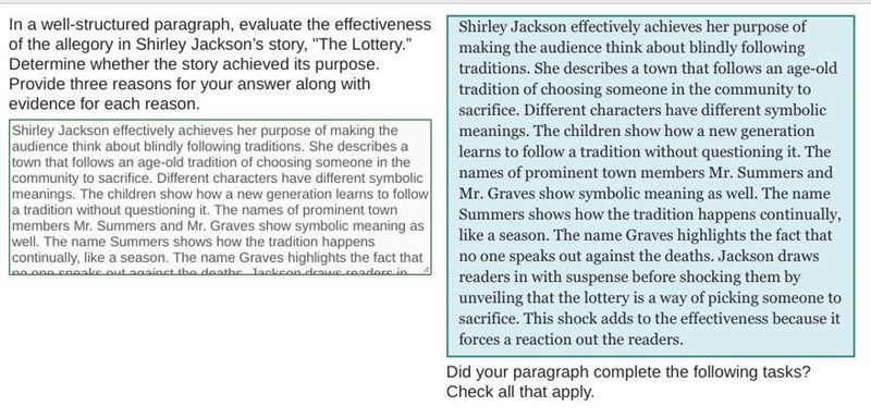 In a well-structured paragraph, evaluate the effectiveness of the allegory in Shirley-example-1