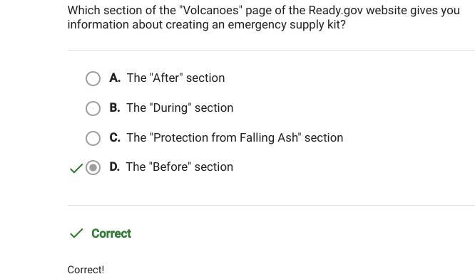 Which section of the "Volcanoes" page of the Ready.gov website gives you-example-1