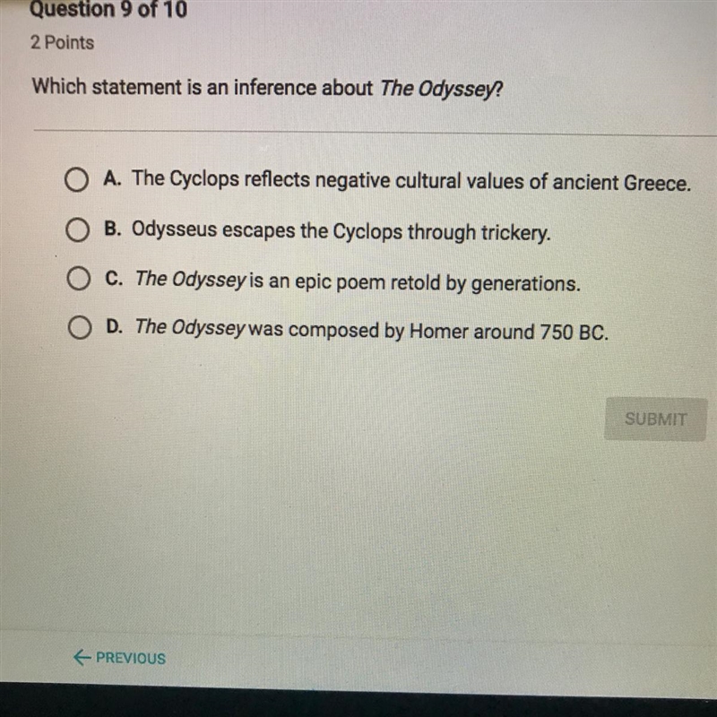 Which statement is an inference about the The Odyssey?-example-1