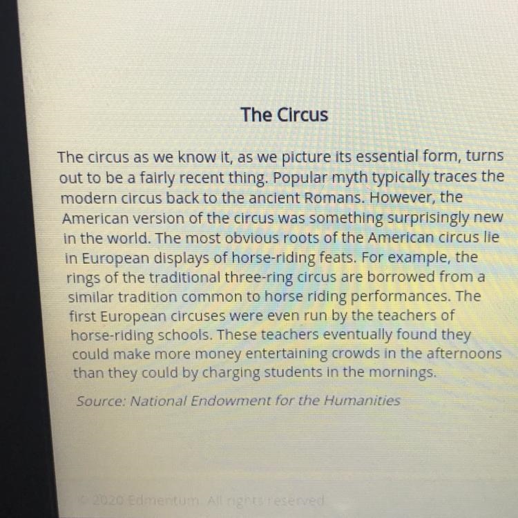 Select the correct answer. The passage states, "Popular myth typically traces-example-1