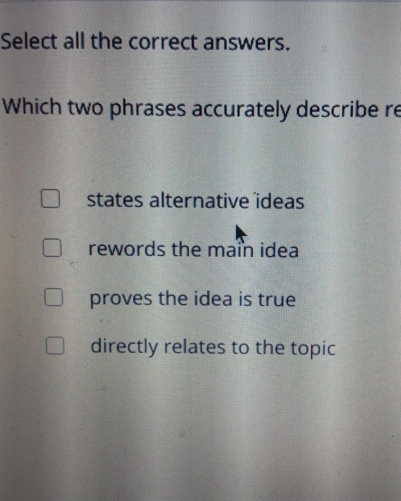 Which two phrases accurately describe relevant evidence​-example-1