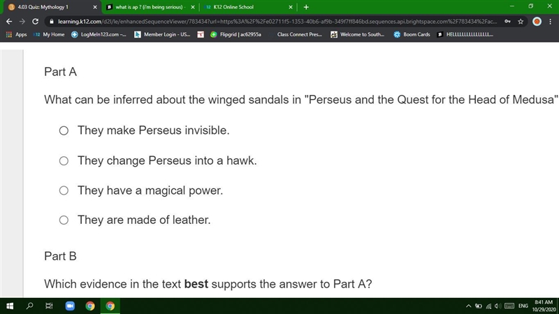 Part A What can be inferred about the winged sandals in "Perseus and the Quest-example-1