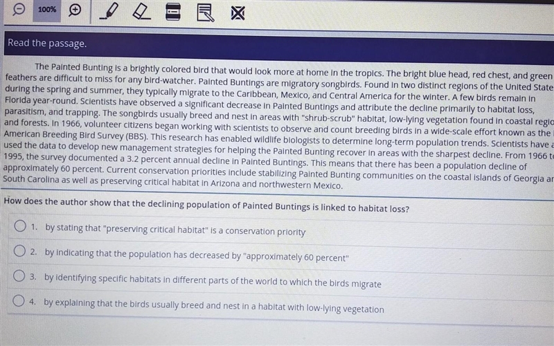 how does the author show that declining the population of painted buntings is linked-example-1