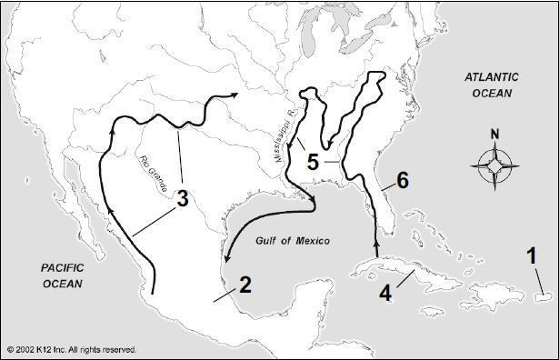 Help please (: Which number correctly labels Coronado’s route of exploration? 1 2 3 4 5 6-example-1