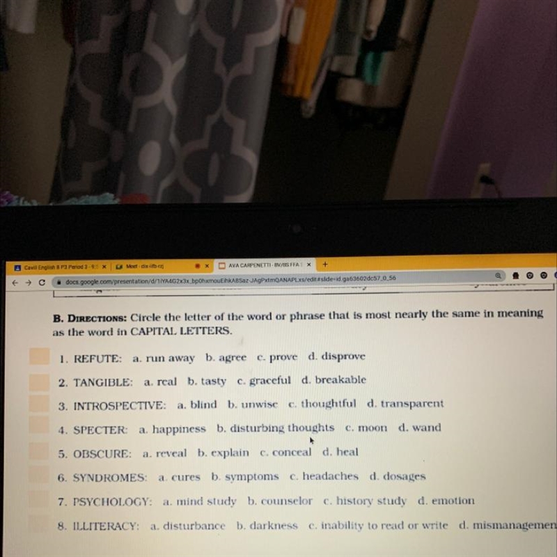 THIS IS EASY BUT ITS DUE IN 2 MINUTES PLEASE ANSWER!! :) DIRECTIONS: Circle the letter-example-1