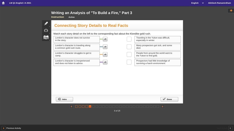 Match each story detail on the left to the corresponding fact about the Klondike Gold-example-1