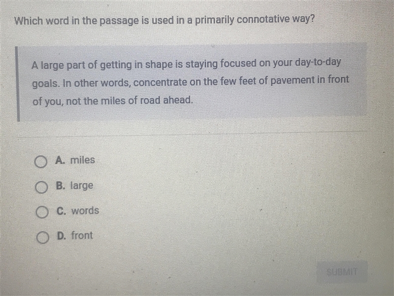 HELP ASAP PLS!! ✨ Which word in the passage is used in a primarily connotative way-example-1