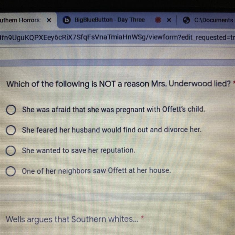 Help ! Which of the following is NOT a reason Mrs.Underwood lord ?-example-1