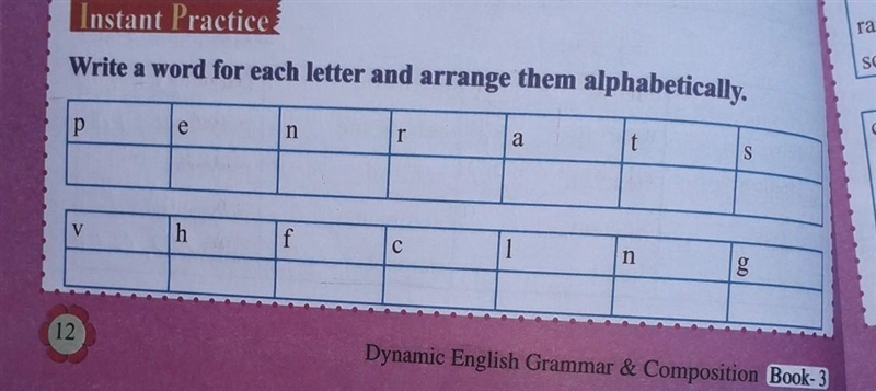 Write a word for each letter and arrange them alphabetically​-example-1