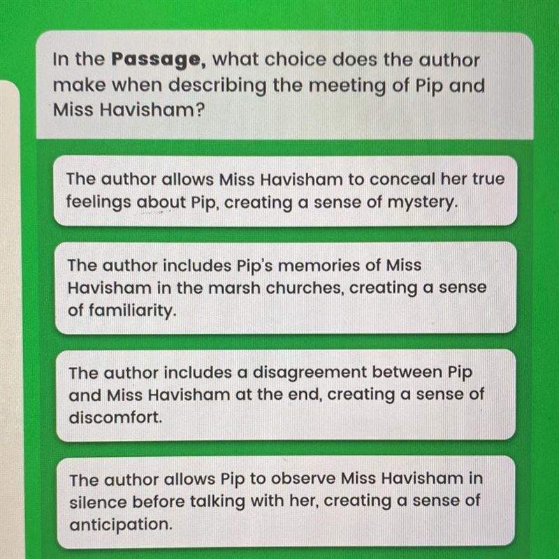 In the Passage, what choice does the author make when describing the meeting of Pip-example-1