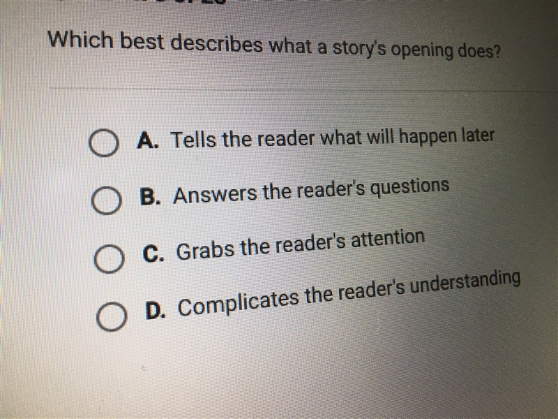 Which best describes what a story’s opening does-example-1