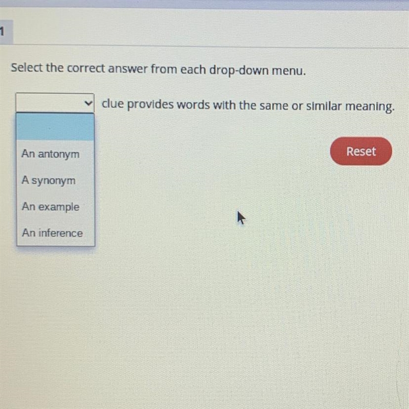 ANSWER ASAP!!! Select the correct answer from each drop-down menu. ( blank ) clue-example-1