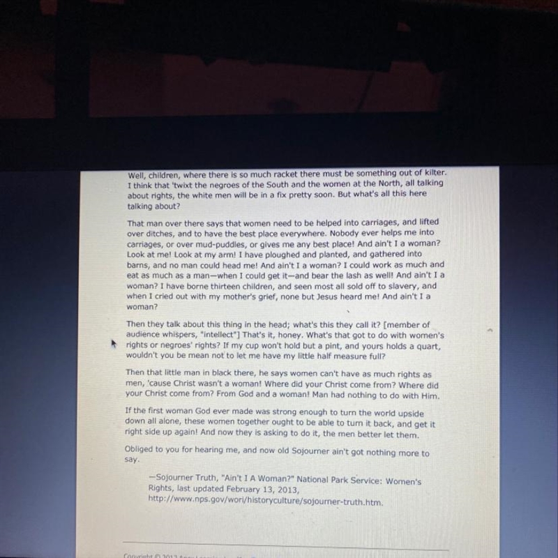 Question 16 of 25 Click to read "Ain't I a Woman?" by Sojourner Truth. Then-example-1