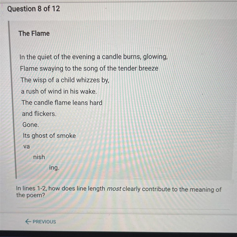 In lines 1-2, how does line length most clearly contribute to the meaning of the poem-example-1