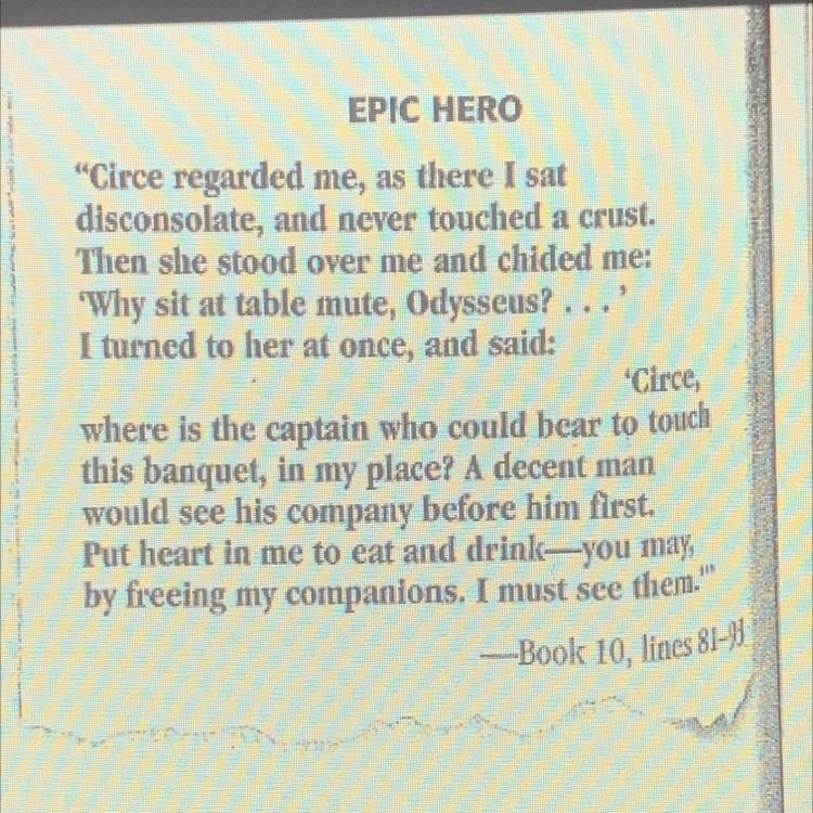 In the excerpt at the right, Odysseus has been offered a meal by Circe, an enchantress-example-1