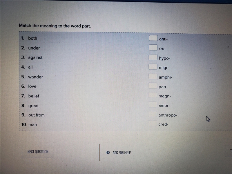 Match the meaning with the word part-example-1