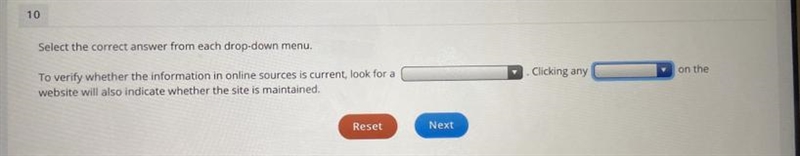 Select the correct answer from each drop-down menu. 1. Publication source or author-example-1