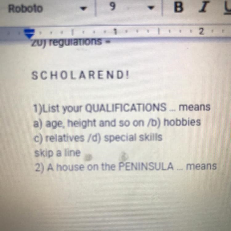 List your qualifications means-example-1