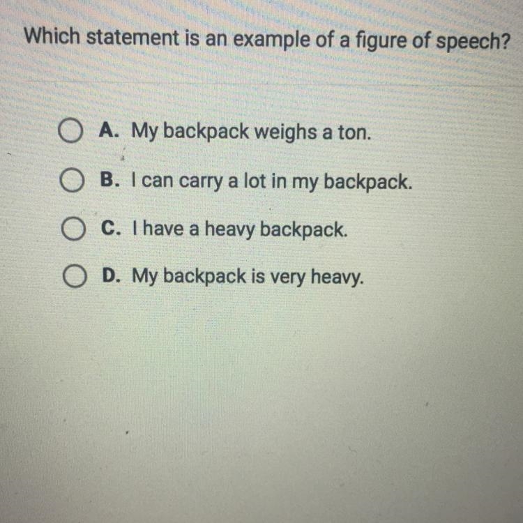 Which statement is an example of a figure of speech??-example-1