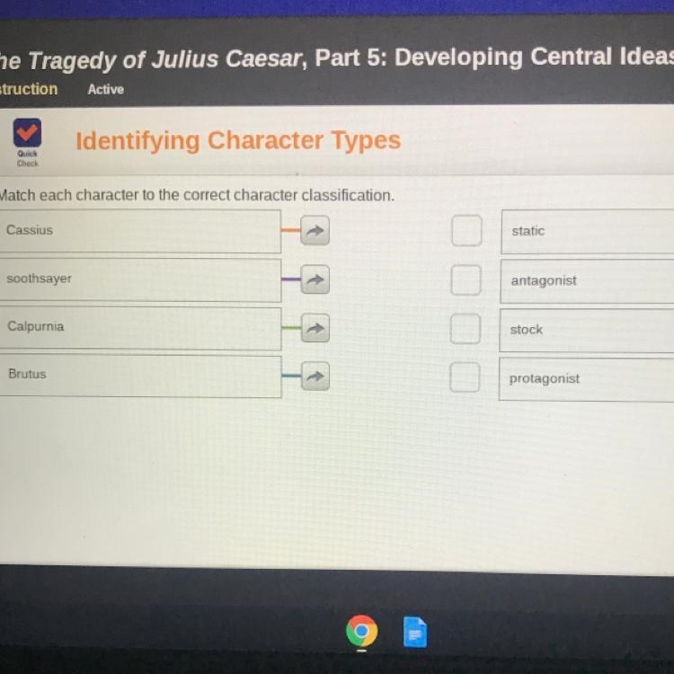 Match each character to the correct character classification, (Left side) Cassius-example-1