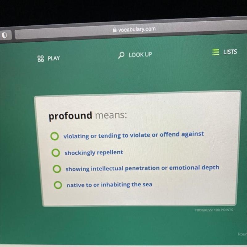 profound means, a: violating or tending a violate of offend against b: shockingly-example-1