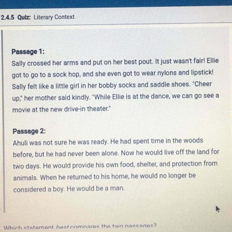 Which statement best compares the two passages? A. Passage 1 is about friendship, whereas-example-1